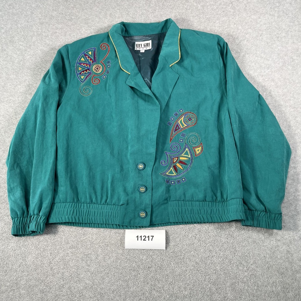 Vintage Made in USA City Girl Sport Blazer Jacket Womens Large Teal Green